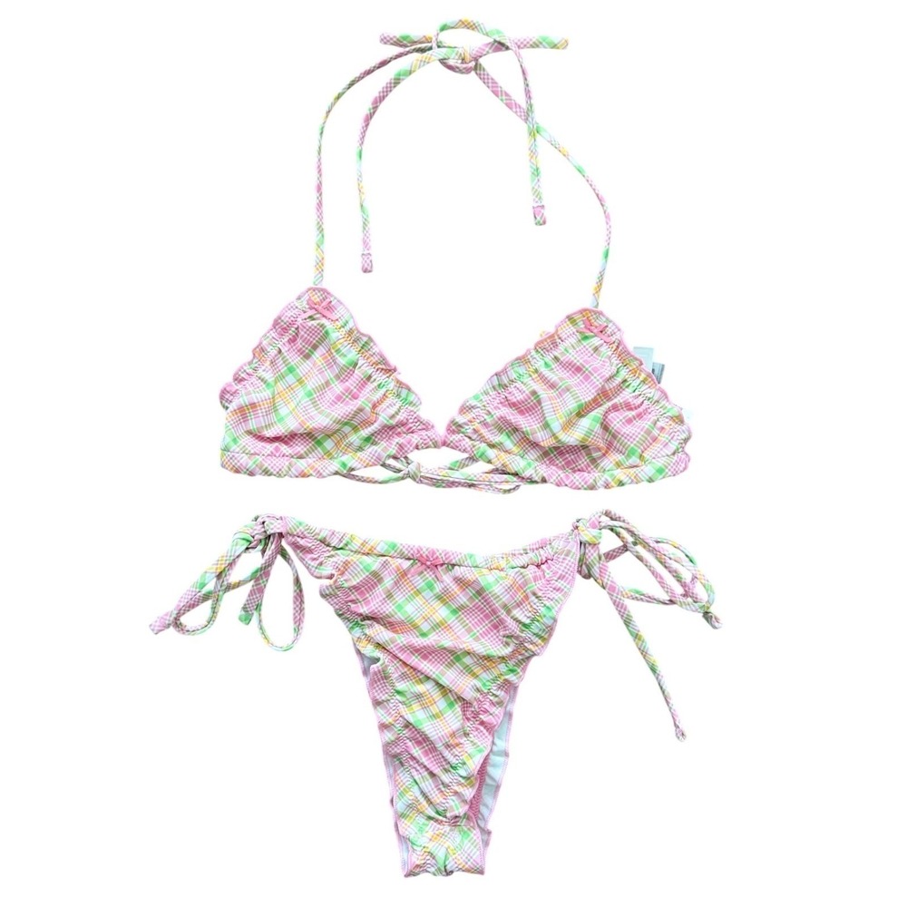 Victoria's Secret PINK x Frankies Bikinis Plaid Ruffle Bikini Set XXL Retro